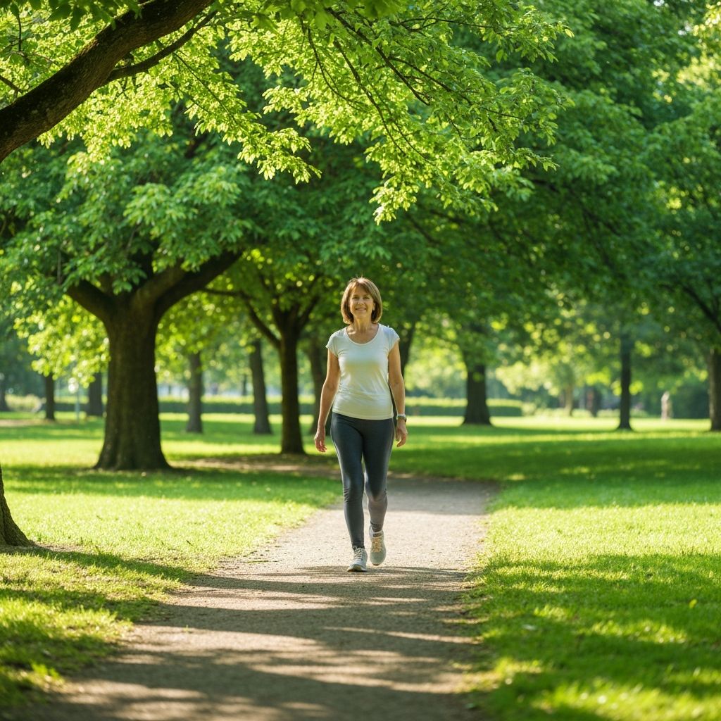 Person walking peacefully in a park
